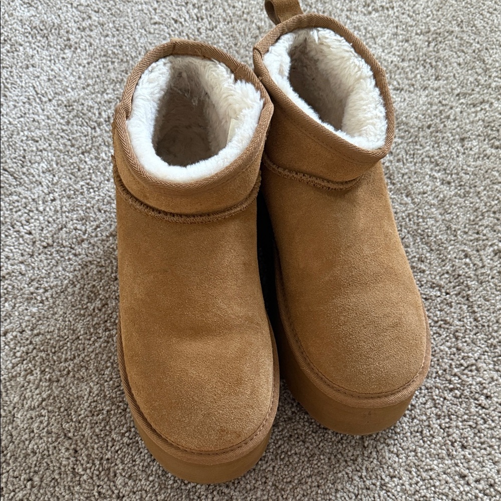 Cozy Faux Shearling Lined Suede Ankle Booties - Chestnut